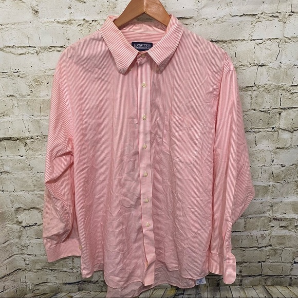 Lands End Orange White Striped Cotton Button Down Shirt - Picture 1 of 5